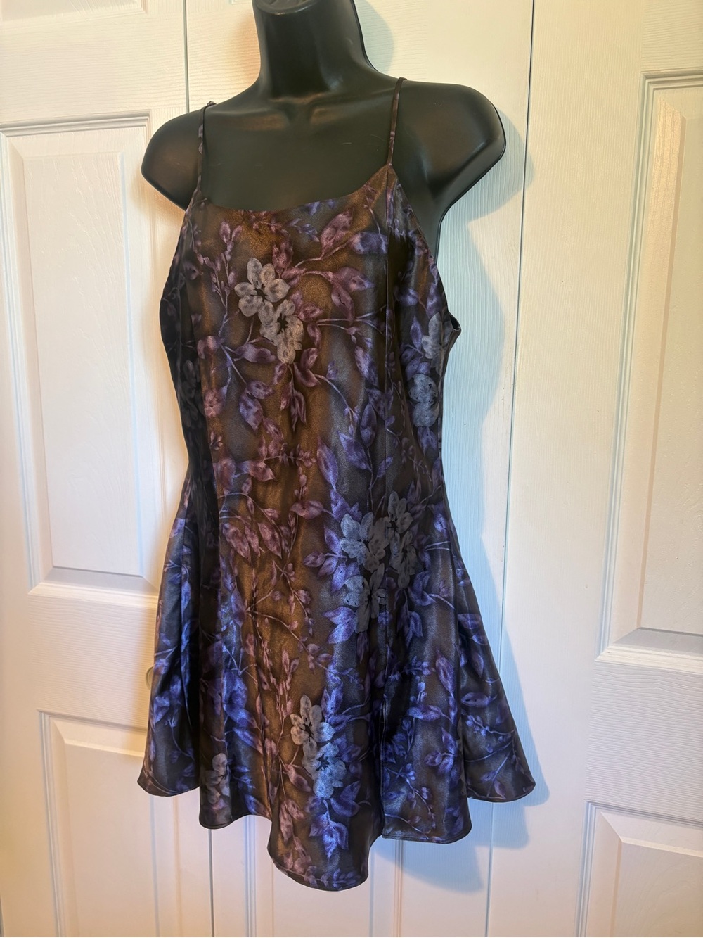 Floral Satin Slip lingerie in Purple & Black